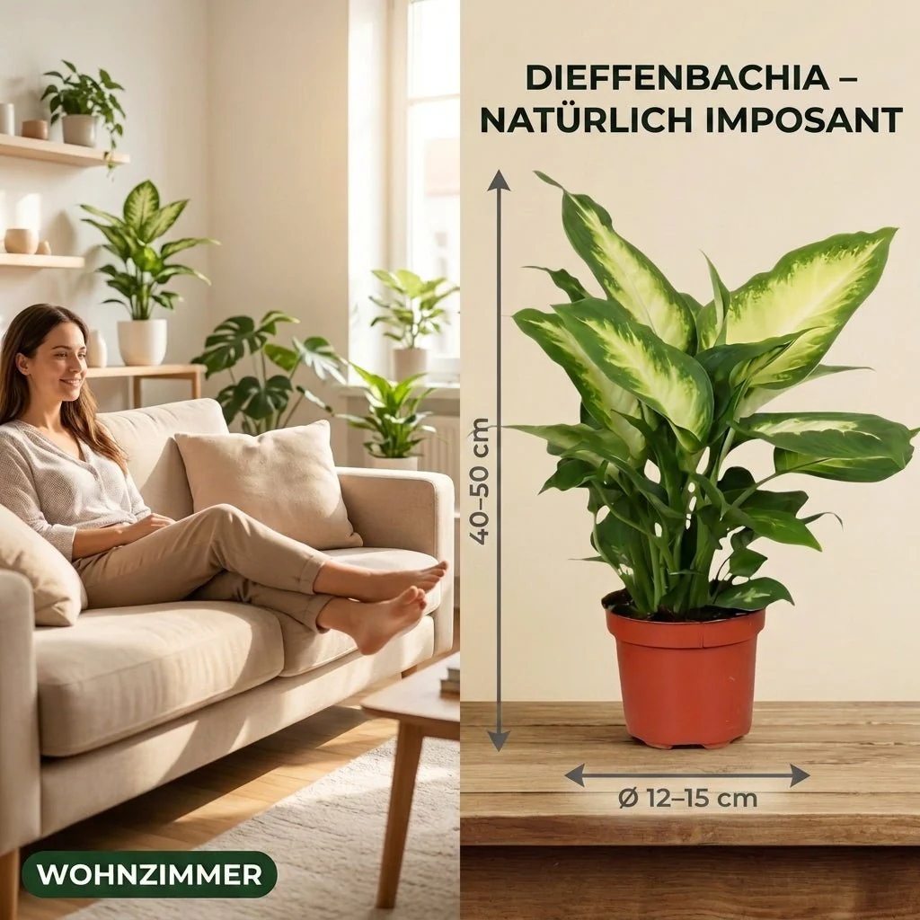 Dieffenbachia + 3x Zinktopf | 3er-Set | ca. 40-50 cm | Ø 12-15 cm Topf - Image 6
