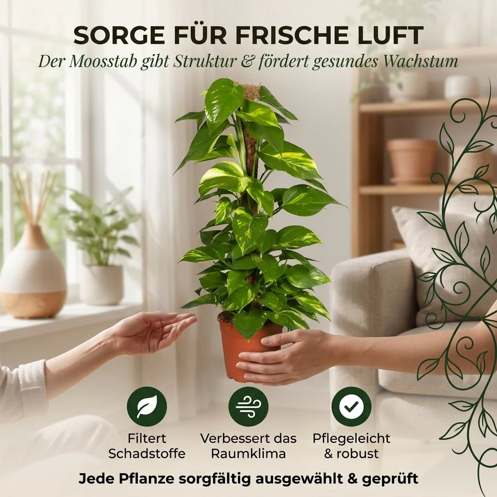 Efeutute am Moosstab + 2x Zinktopf | 2er-Set | Epipremnum Aureum | ca. 50-60 cm | Ø 12-15 cm Topf - Image 5