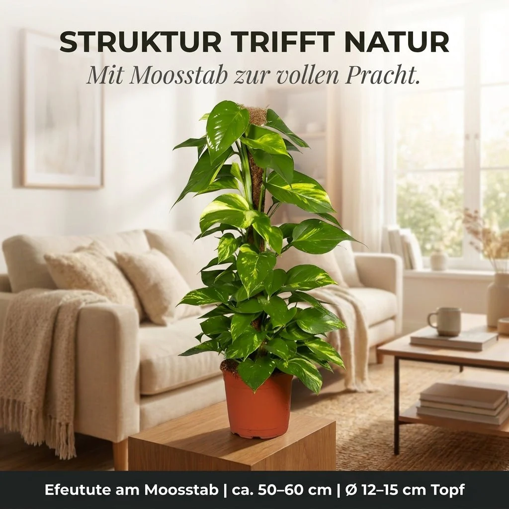 Efeutute am Moosstab + 3x Zinktopf | 3er-Set | Epipremnum Aureum | ca. 50-60 cm | Ø 12-15 cm Topf - Image 3