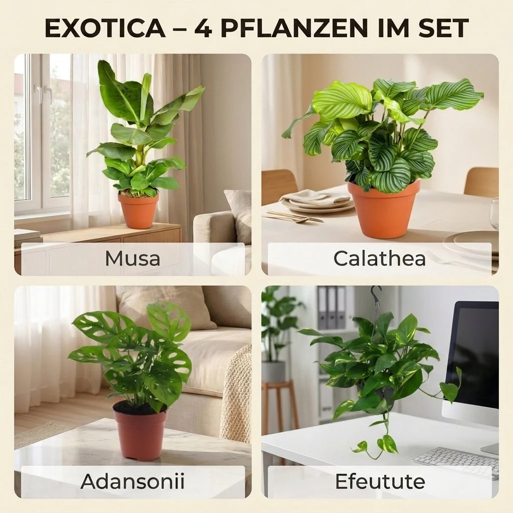 “Exotica” Pflanzenset + 4x Zinktopf | 4er-Set | ca. 25-50 cm | Ø 12-15 cm Topf - Image 3