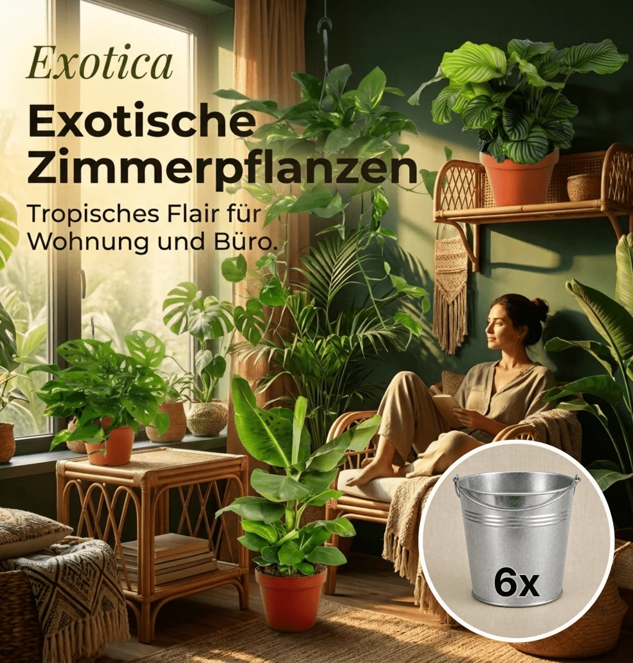 “Exotica” Pflanzenset + 6x Zinktopf | 6er-Set | ca. 25-50 cm | Ø 12-15 cm Topf - Image 2
