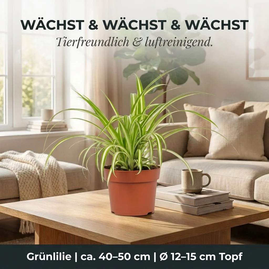 Grünlilie + 2x Zinktopf | 2er-Set | Chlorophytum | ca. 40-50 cm | Ø 12-15 cm Topf - Image 3