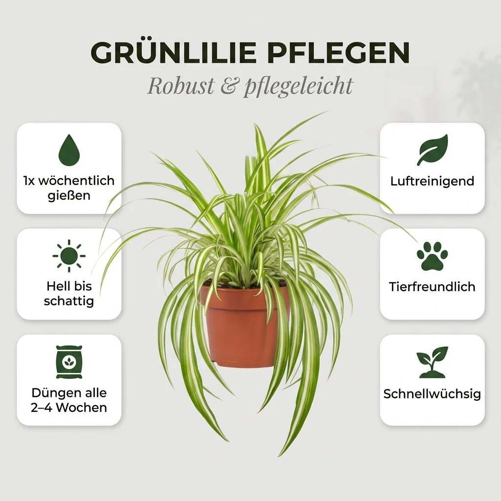 Grünlilie + 2x Zinktopf | 2er-Set | Chlorophytum | ca. 40-50 cm | Ø 12-15 cm Topf - Image 4