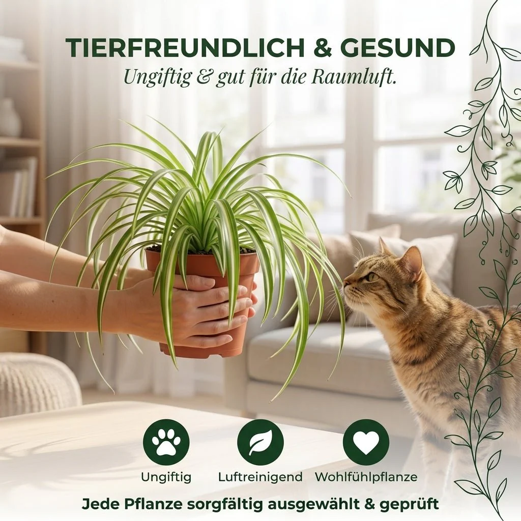 Grünlilie + 2x Zinktopf | 2er-Set | Chlorophytum | ca. 40-50 cm | Ø 12-15 cm Topf - Image 5