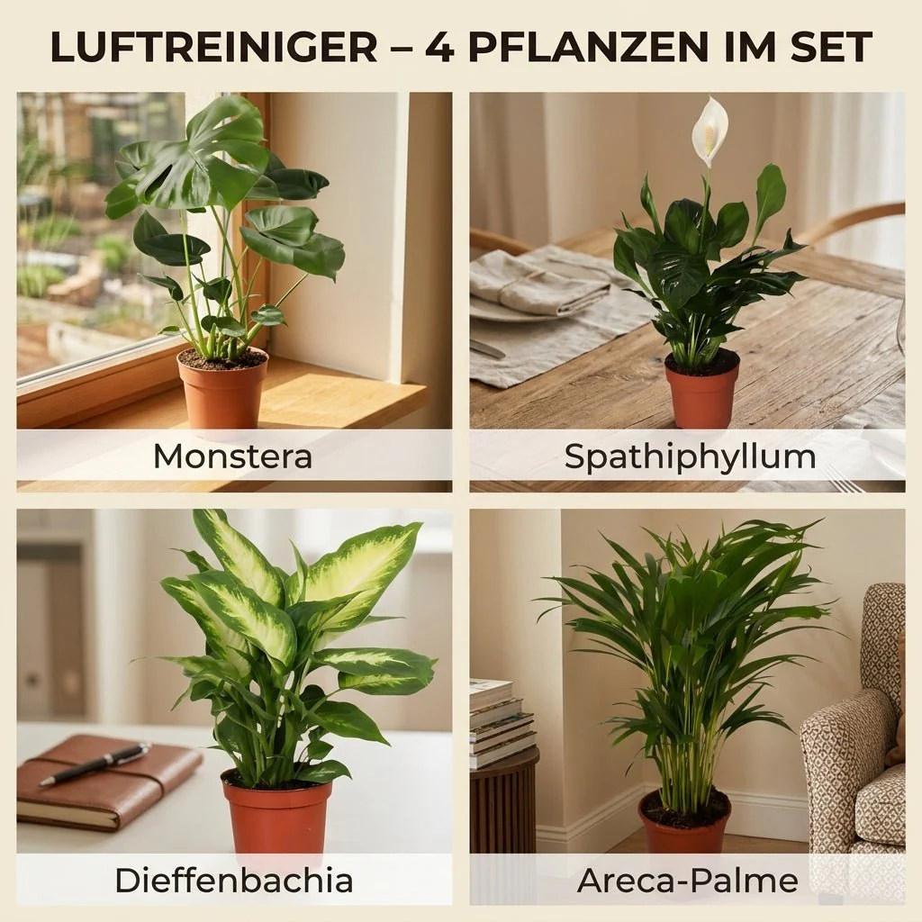 “Luftreiniger” Pflanzen-Set + 4x Zinktopf | 4er-Set | ca. 40-70 cm | Ø 12-15 cm Topf - Image 4