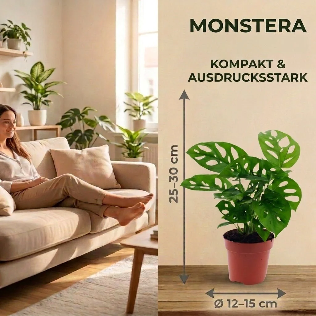 Monstera adansonii + 5x Zinktopf | 5er-Set | Monkey Leaf | ca. 25-30 cm | Ø 12-15 cm Topf - Image 6