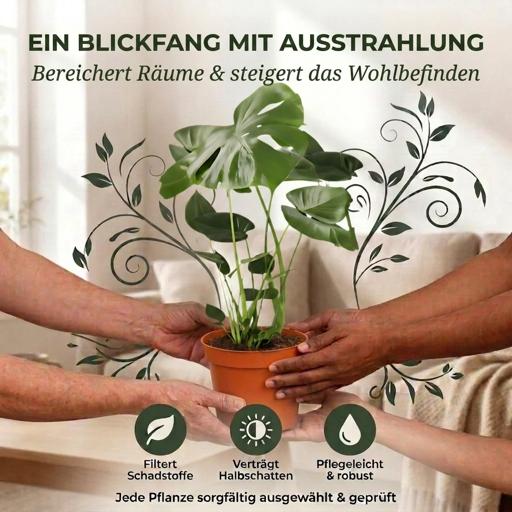 Monstera deliciosa + 2x Zinktopf | 2er-Set | Fensterblatt | ca. 55-70 cm | Ø 12-15 cm Topf - Image 5