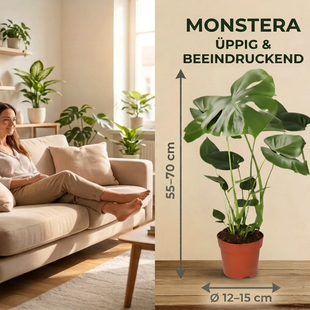 Monstera deliciosa + 2x Zinktopf | 2er-Set | Fensterblatt | ca. 55-70 cm | Ø 12-15 cm Topf - Image 6