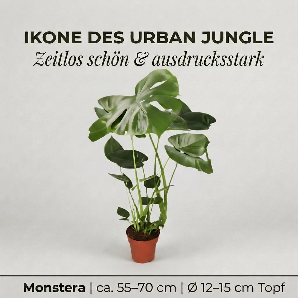Monstera deliciosa + 3x Zinktopf | 3er-Set | Fensterblatt | ca. 55-70 cm | Ø 12-15 cm Topf - Image 3