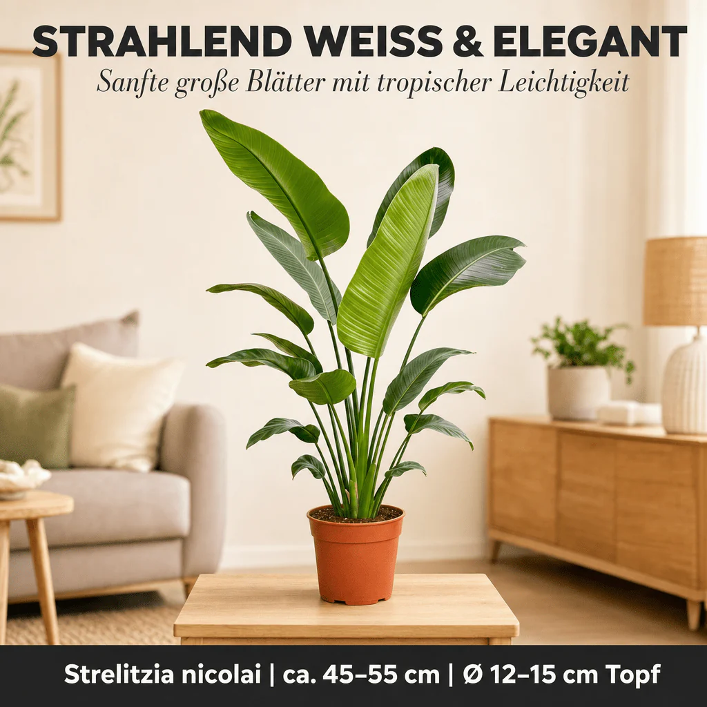 Weiße Paradiesvogelblume + 1x Zinktopf | Strelitzia Nicolai | ca. 45-55 cm | Ø 12-15 cm Topf - Image 3