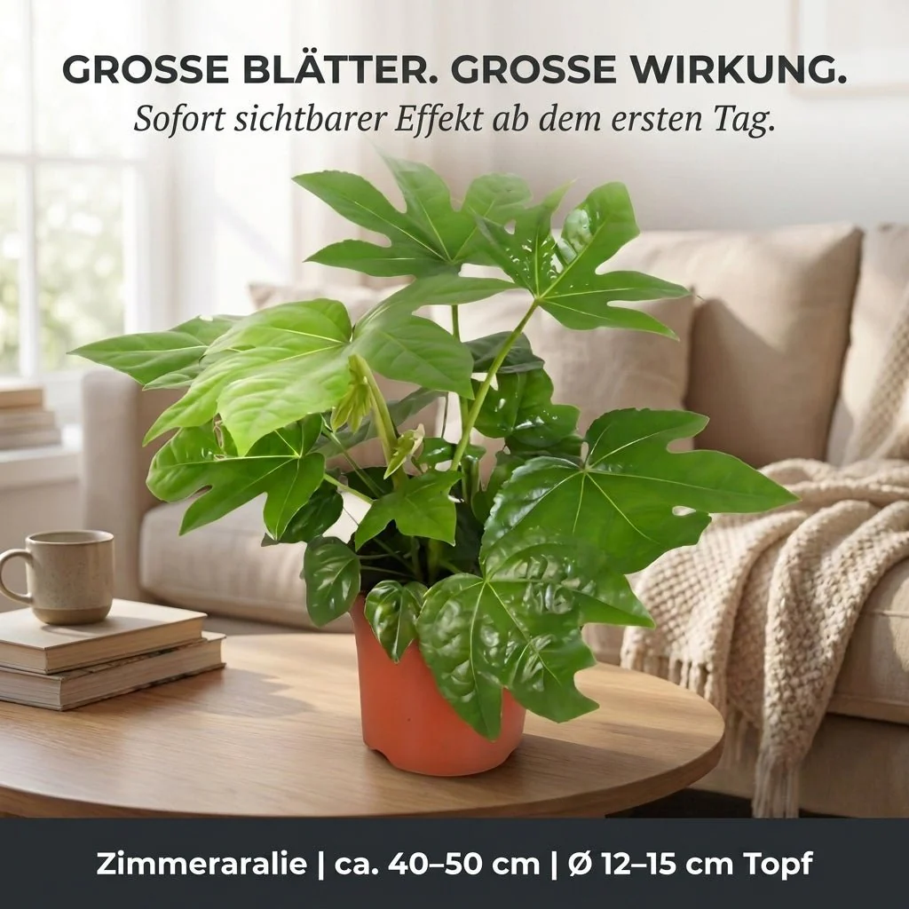 Zimmeraralie + 3x Zinktopf | 3er-Set | Fatsia japonica | ca. 40-50 cm | Ø 12-15 cm Topf - Image 3