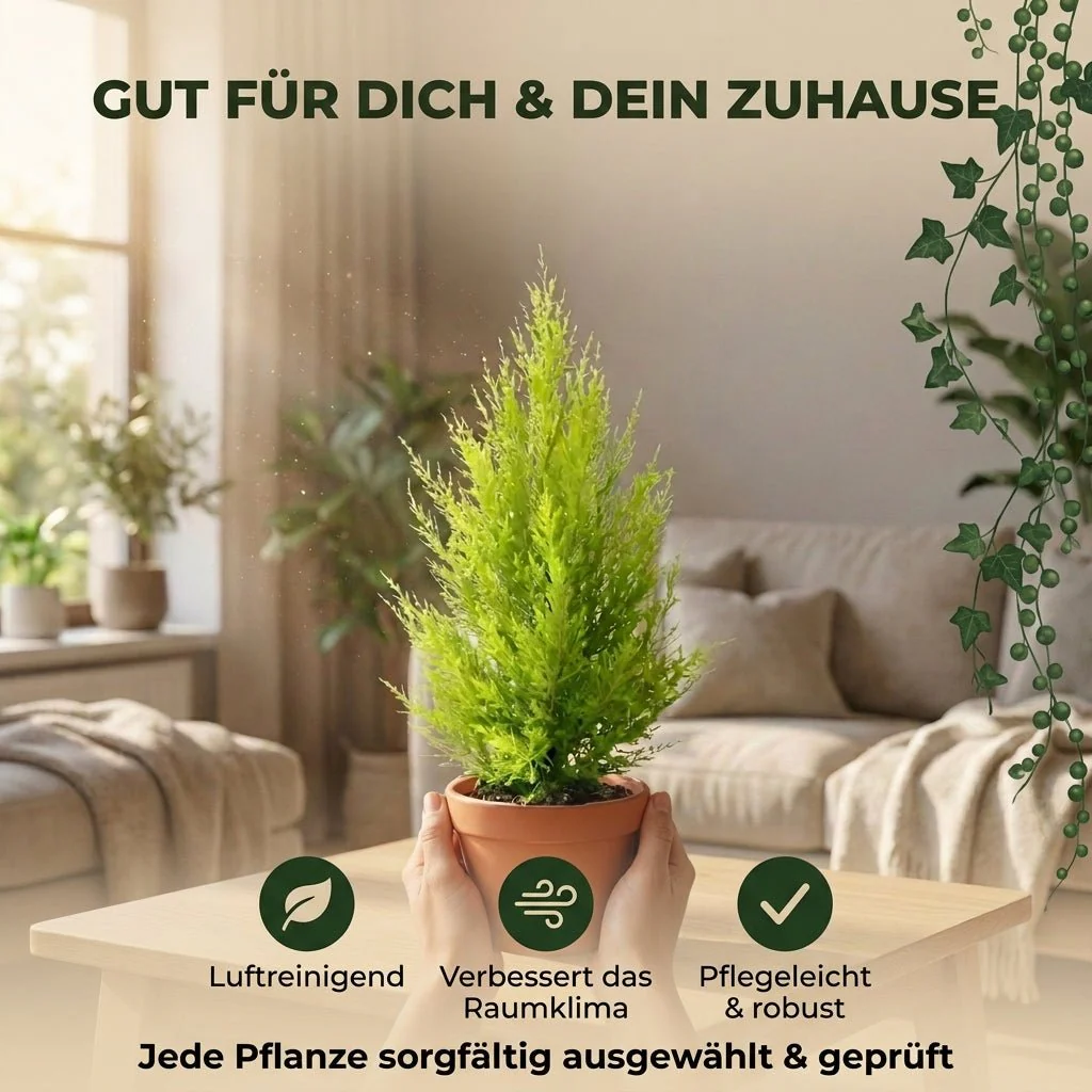 Zimmerzypresse + 3x Zinktopf | 3er-Set | Goldcrest | ca. 40-50 cm | Ø 12-15 cm Topf - Image 5